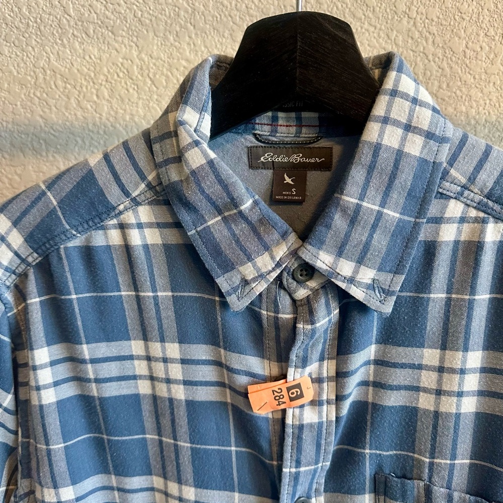 Eddie Bauer Casual Blue and White Plaid Shirt